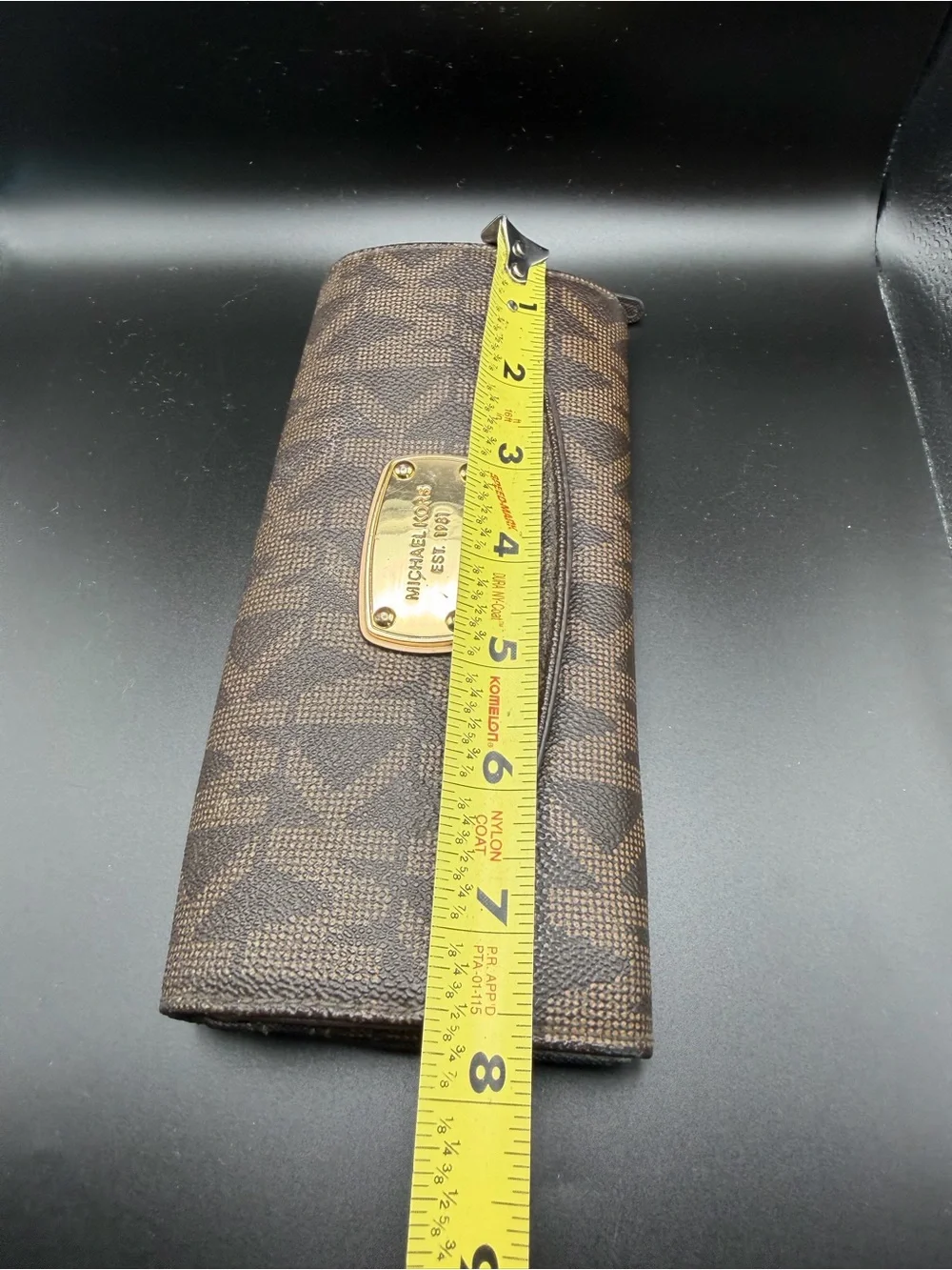 Michael Kors Brown Logo Zip Continental Wallet with Gold Plate